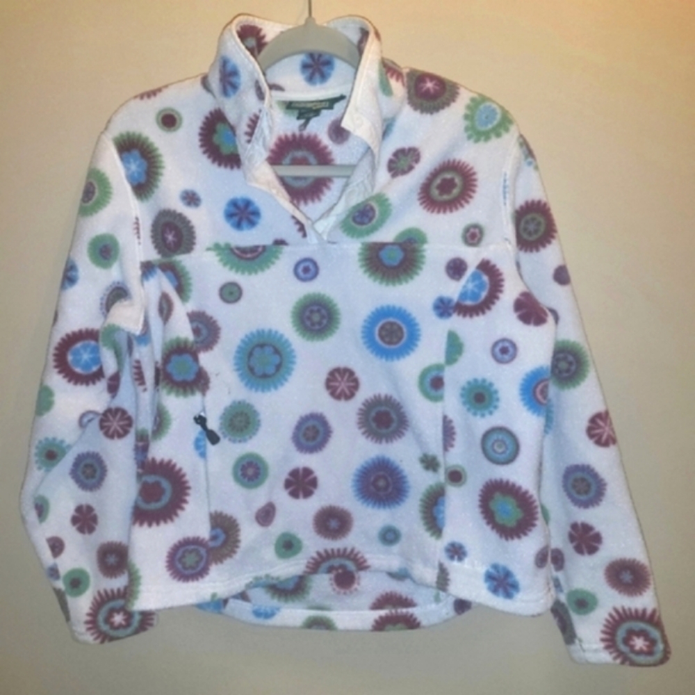 LL Bean Fleece Geometric Snap Pullover Size Medium Women's Pockets Floral Multi - Picture 5 of 8